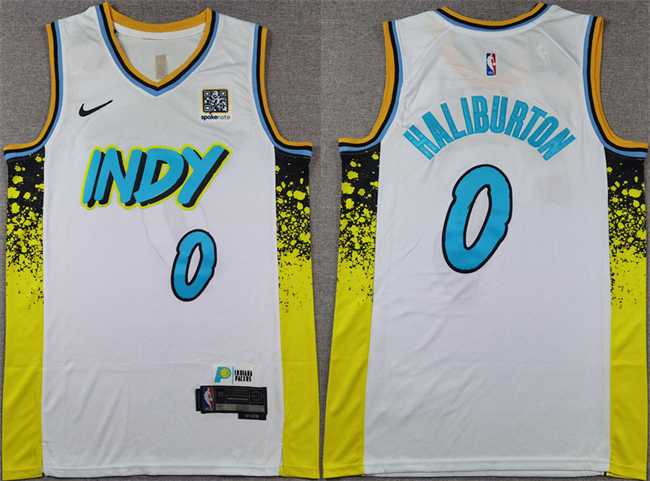 Men%27s Indiana Pacers #0 Tyrese Haliburton White 2024-25 City Edition Stitched Basketball Jersey